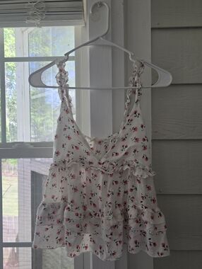 ILLA ILLA White Floral Ruffle Camisole with Red Print
